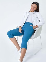 Roman Blue Cotton Blend Cropped Chino Trousers - Image 1 of 5