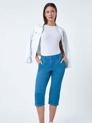 Roman Blue Cotton Blend Cropped Chino Trousers - Image 2 of 5