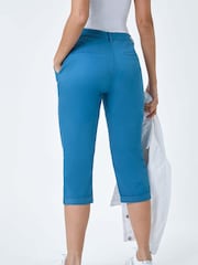 Roman Blue Cotton Blend Cropped Chino Trousers - Image 3 of 5