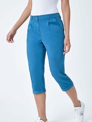 Roman Blue Cotton Blend Cropped Chino Trousers - Image 4 of 5