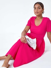 Roman Pink Cotton Stretch Jersey Mix Midi Dress - Image 1 of 5