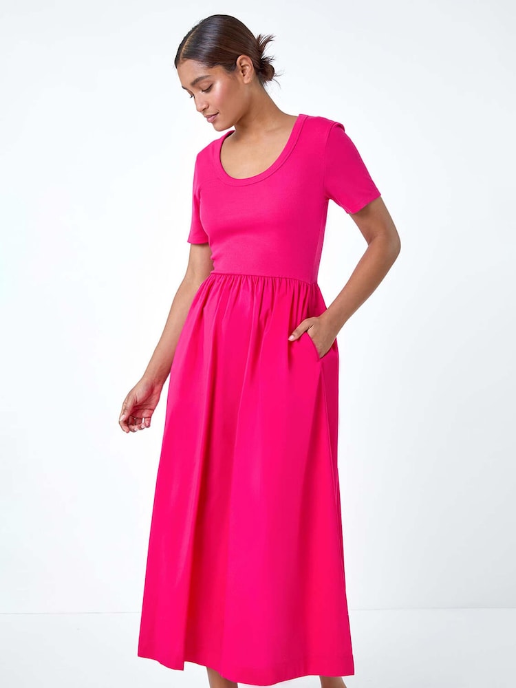 Roman Pink Cotton Stretch Jersey Mix Midi Dress - Image 2 of 5