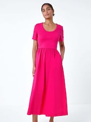 Roman Pink Cotton Stretch Jersey Mix Midi Dress - Image 4 of 5