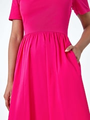 Roman Pink Cotton Stretch Jersey Mix Midi Dress - Image 5 of 5