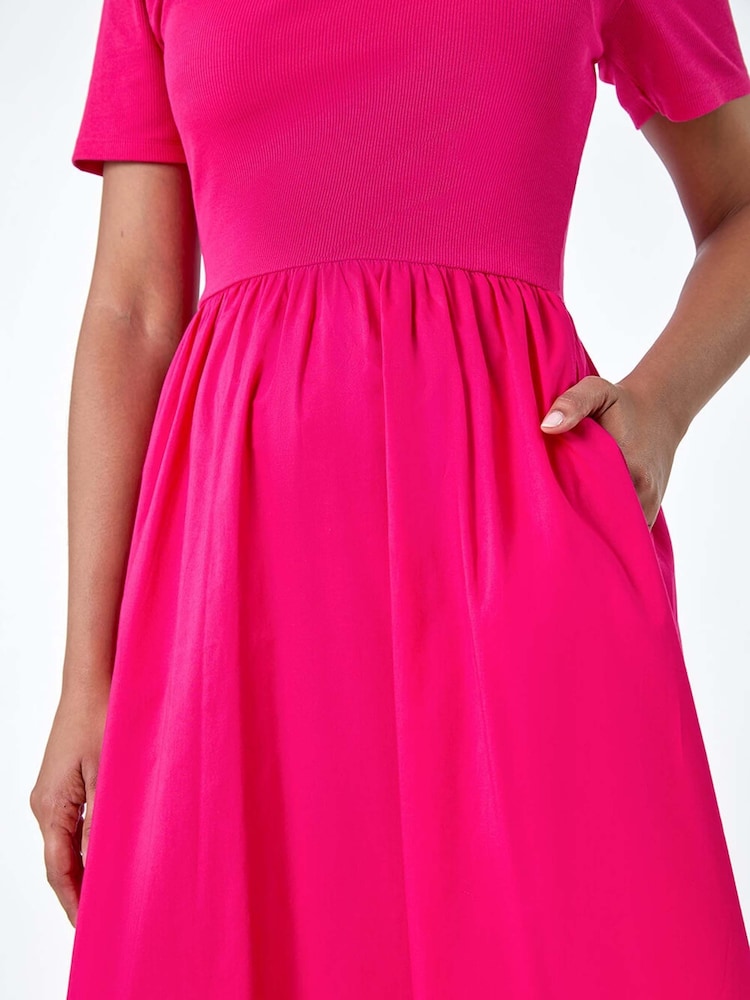 Roman Pink Cotton Stretch Jersey Mix Midi Dress - Image 5 of 5