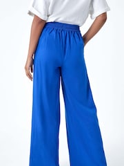 Roman Blue Linen Blend Wide Leg Trousers - Image 3 of 5