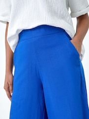 Roman Blue Linen Blend Wide Leg Trousers - Image 5 of 5