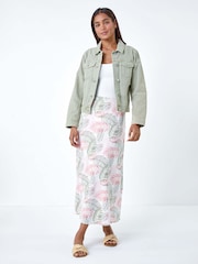 Roman Pink Tropical Print Linen Blend A-Line Skirt - Image 2 of 5