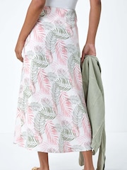 Roman Pink Tropical Print Linen Blend A-Line Skirt - Image 3 of 5