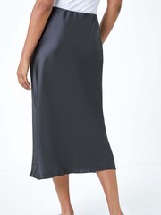 Roman Black Satin Bias Cut Midi Skirt - Image 3 of 5