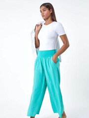 Roman Green Linen Blend Stretch Waist Culottes - Image 2 of 5