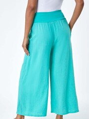 Roman Green Linen Blend Stretch Waist Culottes - Image 3 of 5