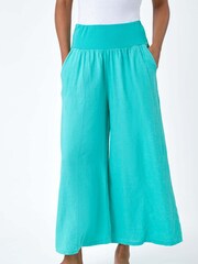 Roman Green Linen Blend Stretch Waist Culottes - Image 4 of 5