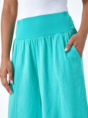 Roman Green Linen Blend Stretch Waist Culottes - Image 5 of 5