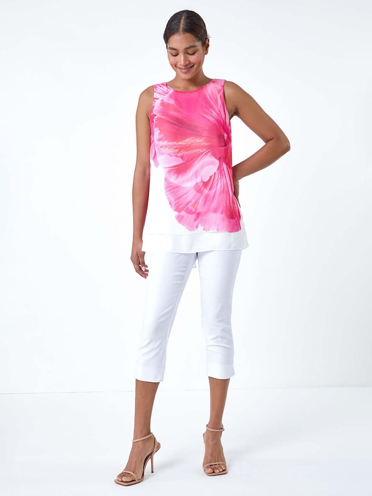 Roman Pink Floral Print Double Layer Vest Top - Image 1 of 5 Roman Pink Floral Print Double Layer Vest Top - Image 1 of 5