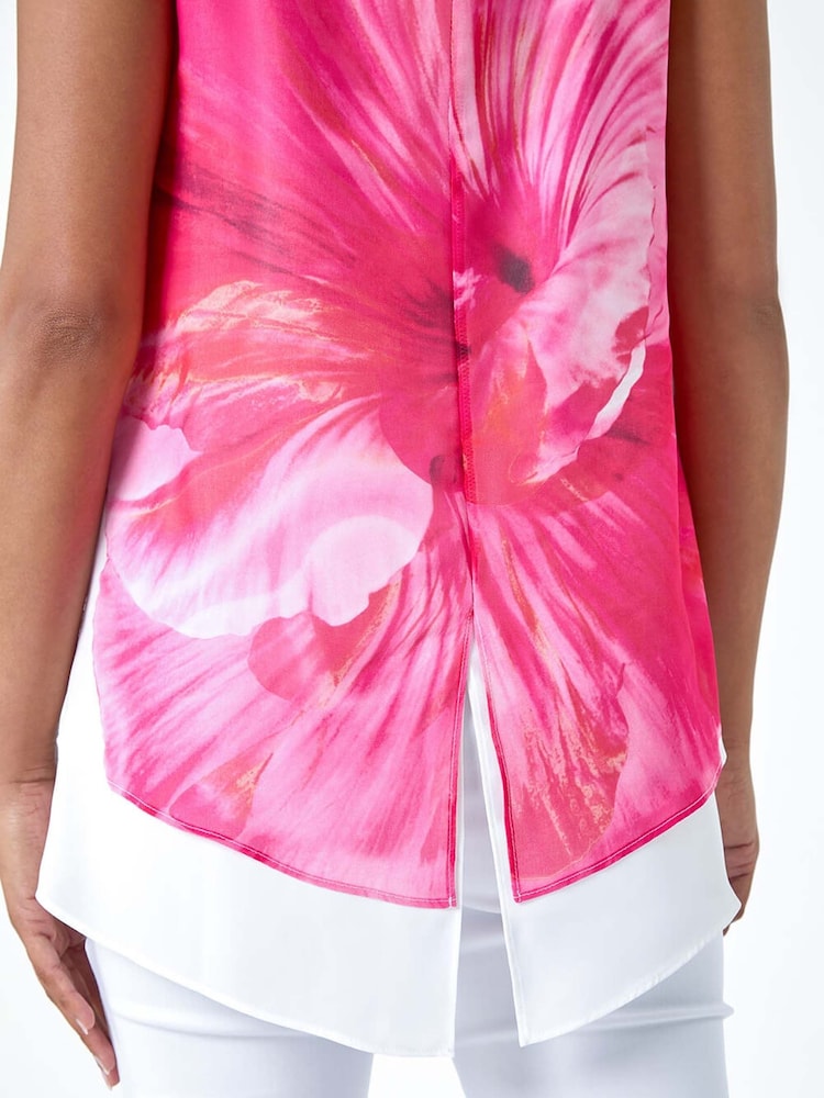 Roman Pink Floral Print Double Layer Vest Top - Image 5 of 5 Roman Pink Floral Print Double Layer Vest Top - Image 5 of 5