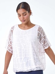 Roman Pink Abstract Check Print Blouson Top - Image 1 of 5