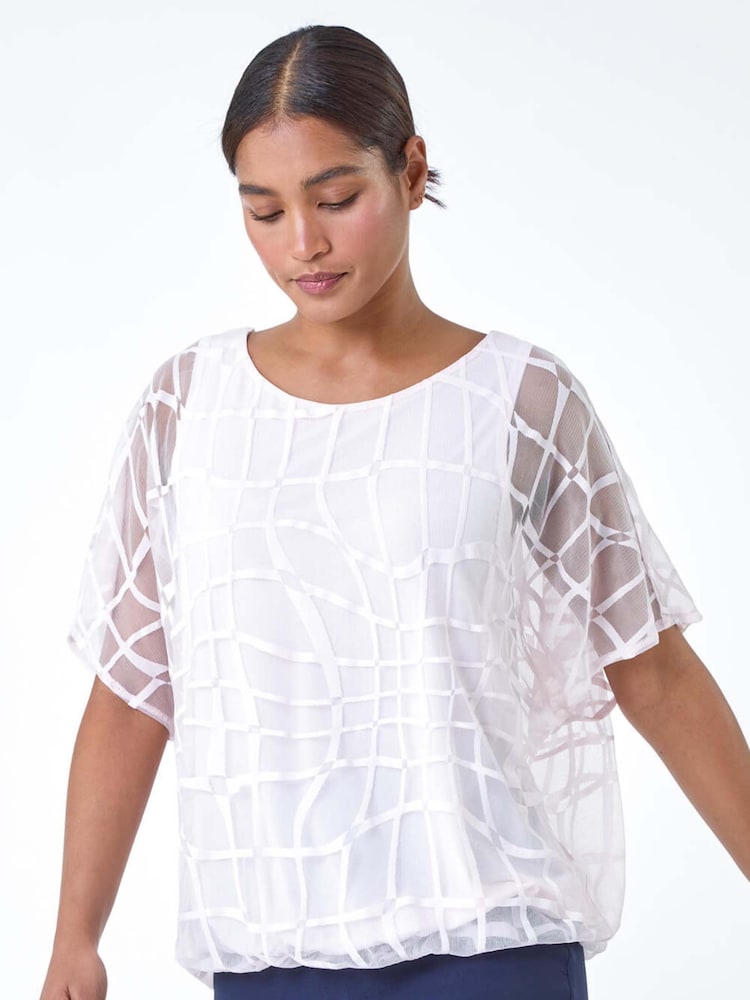 Roman Pink Abstract Check Print Blouson Top - Image 1 of 5
