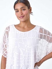 Roman Pink Abstract Check Print Blouson Top - Image 4 of 5