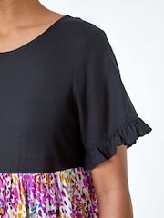 Roman Pink Colour Block Print Tiered Smock Dress With Linen - Image 5 of 5