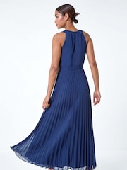 Roman Blue Pleated Halter Neck Maxi Dress - Image 2 of 5