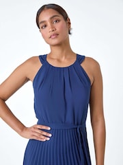 Roman Blue Pleated Halter Neck Maxi Dress - Image 4 of 5