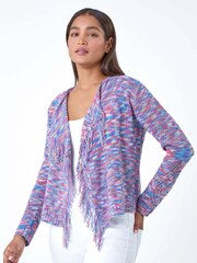 Roman Purple Fringe Detail Waterfall Cardigan - Image 1 of 5
