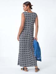 Roman Black Aztec Style Puff Print Twist Stretch Maxi Dress - Image 3 of 5