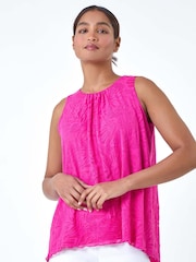 Roman Pink Sleeveless Textured Burnout Print Top - Image 1 of 5