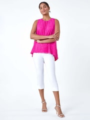 Roman Pink Sleeveless Textured Burnout Print Top - Image 2 of 5