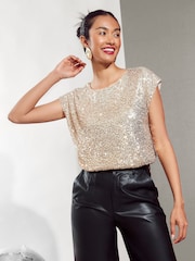 Friends Like These Gold Ombre Sequin Emebellished T-Shirt - Image 3 of 4