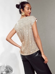 Friends Like These Gold Ombre Sequin Emebellished T-Shirt - Image 4 of 4