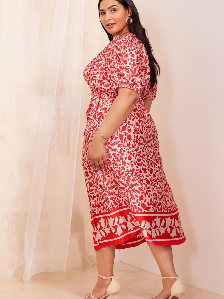 Curves Like These Red Printed Wrap Midi Dress - Image 4 of 4