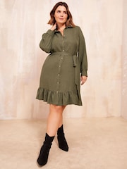 Friends Like These Khaki Green Mini Utility Shirt Dress - Image 1 of 4