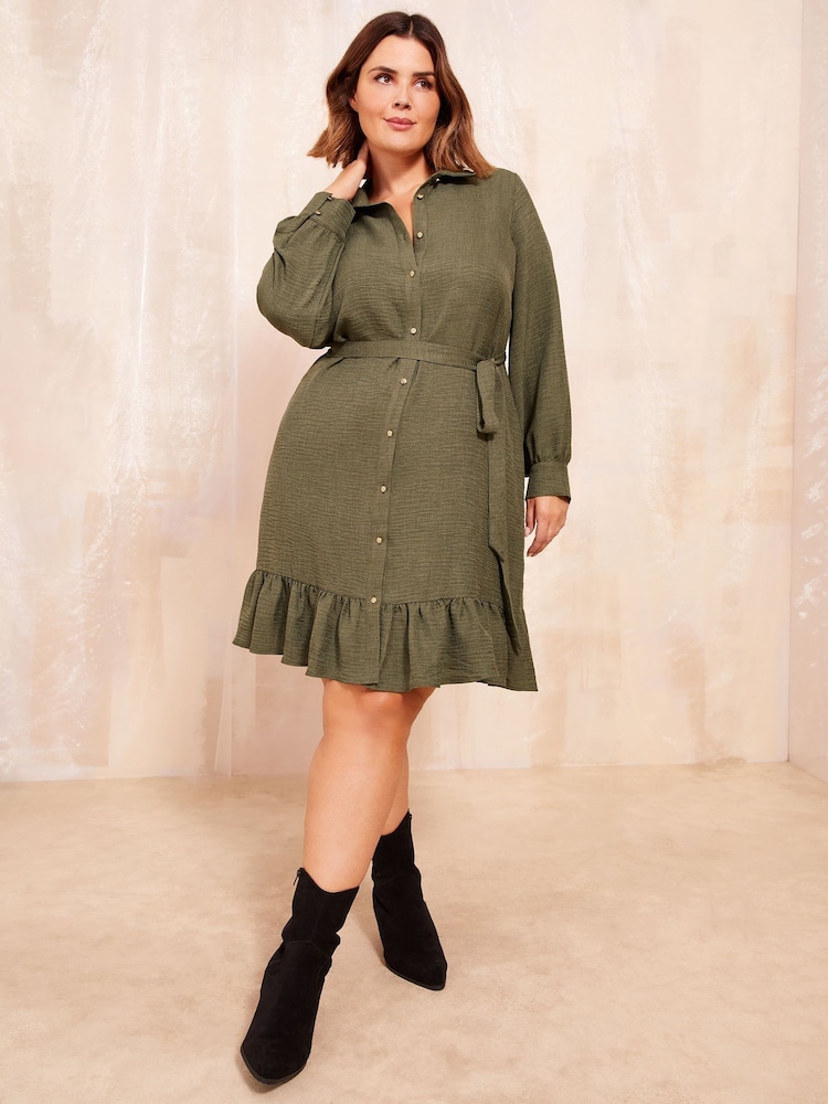 Friends Like These Khaki Green Mini Utility Shirt Dress - Image 1 of 4