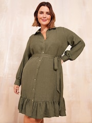 Friends Like These Khaki Green Mini Utility Shirt Dress - Image 2 of 4
