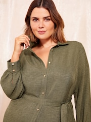 Friends Like These Khaki Green Mini Utility Shirt Dress - Image 4 of 4