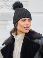 Lipsy Black Cosy Cable Bobble Hat - Image 4 of 4