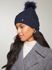 Lipsy Light Navy Cosy Cable Bobble Hat - Image 3 of 4