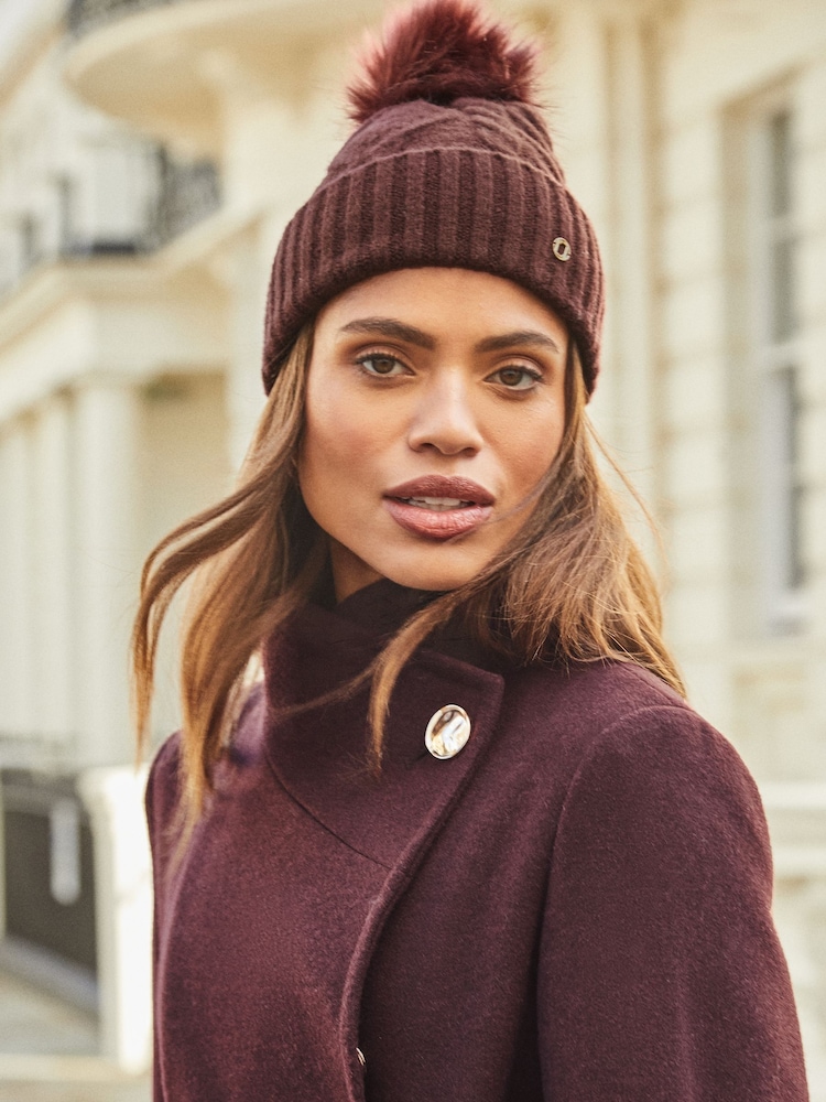 Lipsy Red Cosy Cable Bobble Hat - Image 1 of 4