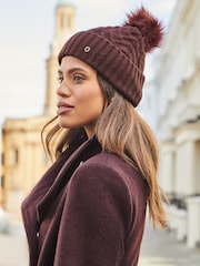 Lipsy Red Cosy Cable Bobble Hat - Image 3 of 4