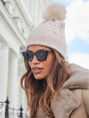 Lipsy Cream Cosy Cable Bobble Hat - Image 1 of 4