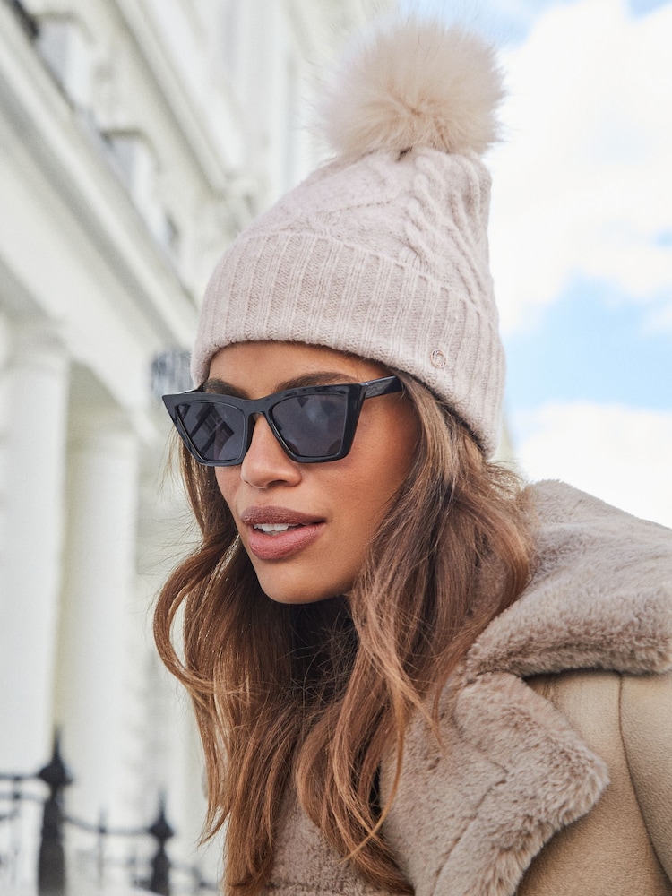 Lipsy Cream Cosy Cable Bobble Hat - Image 1 of 4