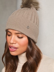 Lipsy Cream Cosy Ribbed Bobble Hat With Wool - Image 2 of 3