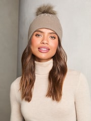 Lipsy Cream Cosy Ribbed Bobble Hat With Wool - Image 3 of 3