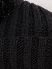 Lipsy Black Cosy Ribbed Double Pom Beanie Hat - Image 4 of 4