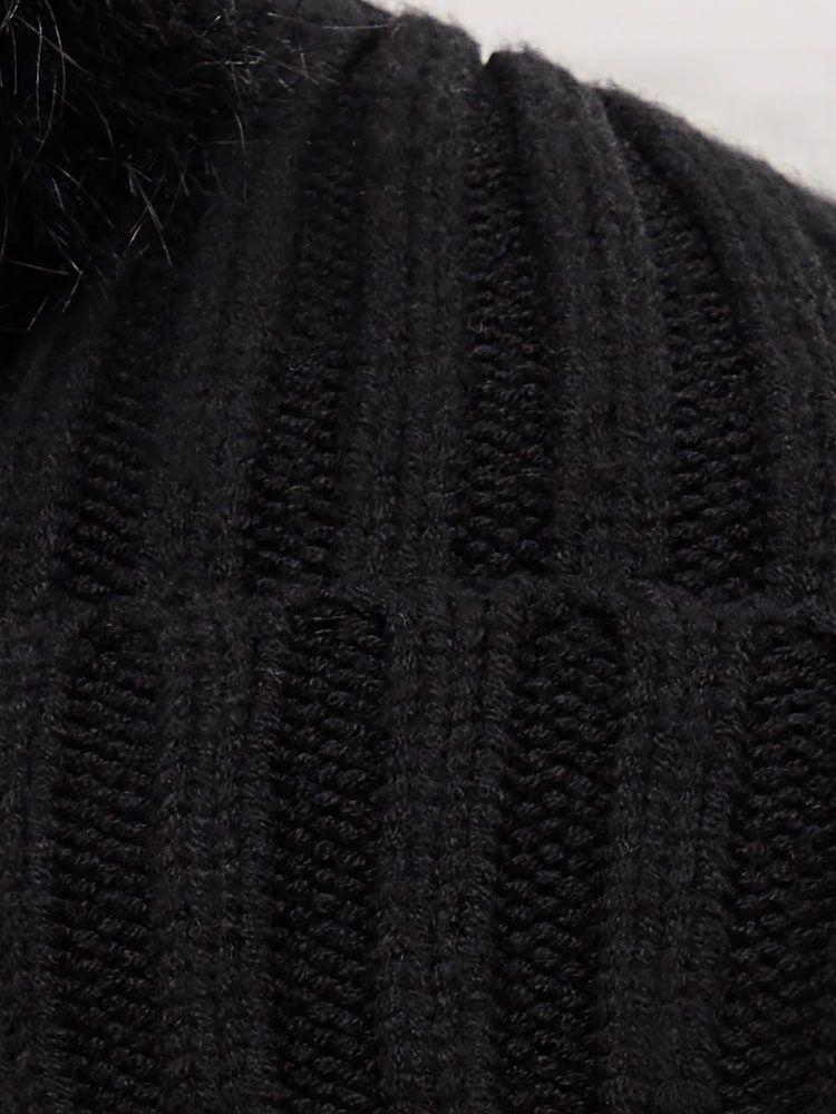 Lipsy Black Cosy Ribbed Double Pom Beanie Hat - Image 4 of 4