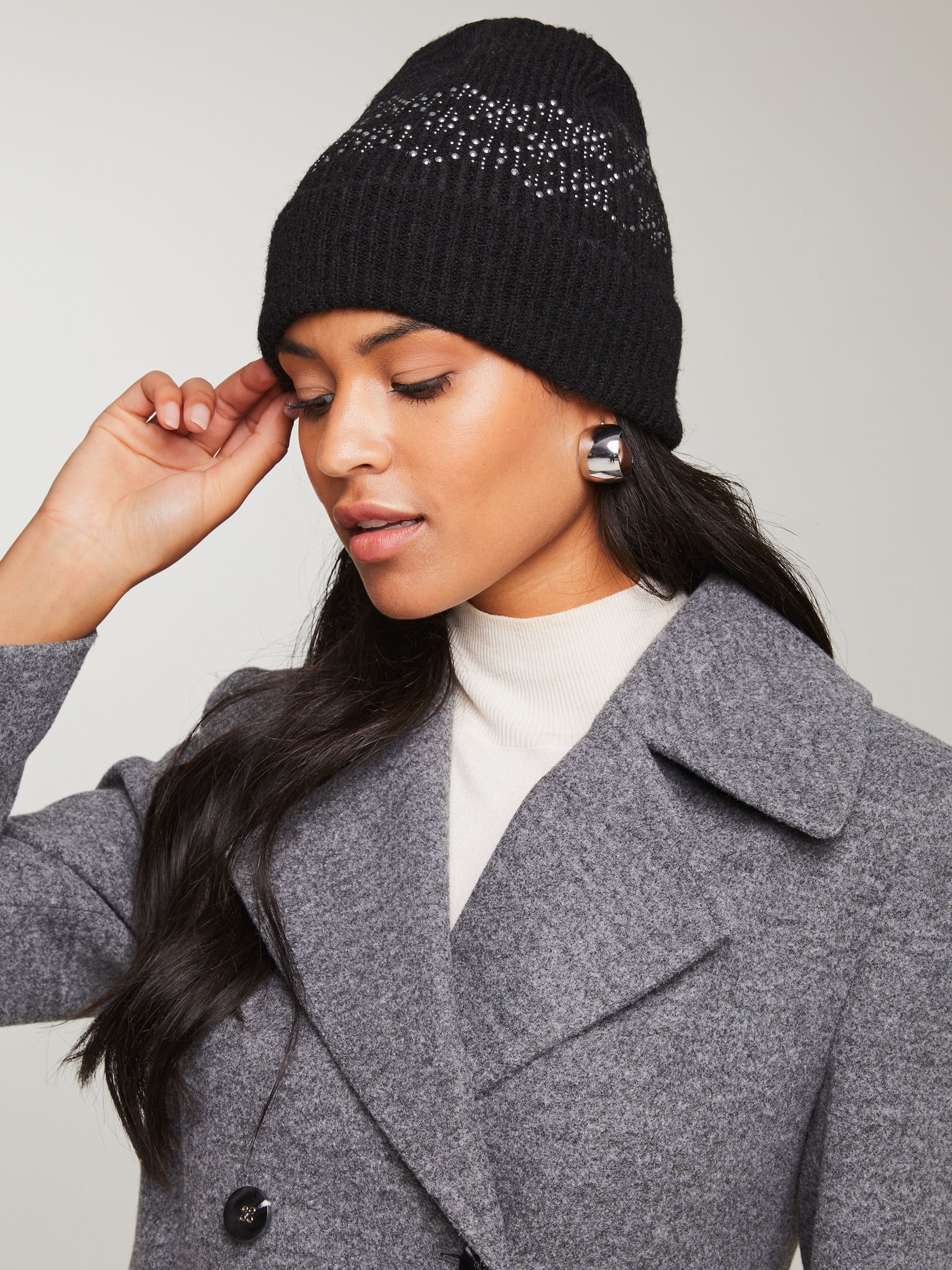 Buy Lipsy Black Gem Cosy Embellished Beanie Hat With Wool from the Next UK online shop