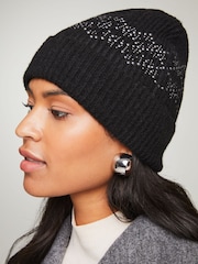 Lipsy Black Gem Cosy Embellished Beanie Hat With Wool - Image 3 of 4