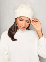 Lipsy Cream Cosy Embellished Gem Beanie Hat - Image 2 of 4
